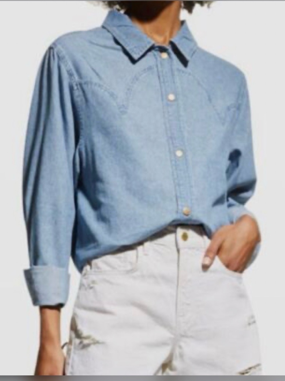 Triarchy western Light Wash Denim Button-Down Shirt size small